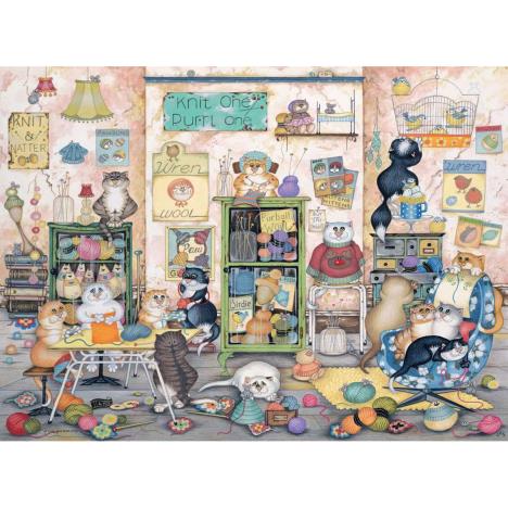 Crazy Cats Vintage Knit One Purrl One 500pc Jigsaw Puzzle Extra Image 1